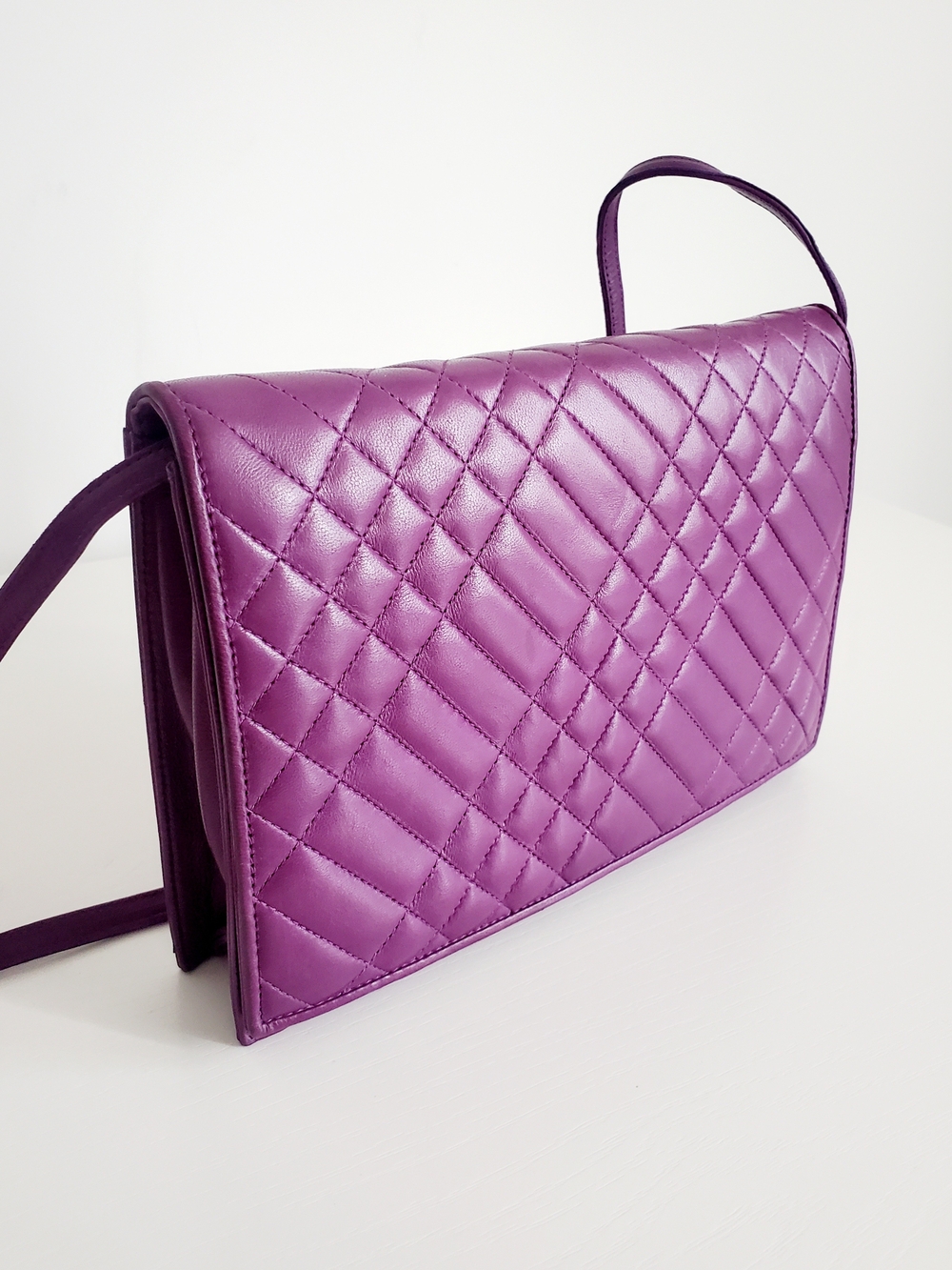 Quilted Purple Crossbody Shoulder Bag - Made In Italy